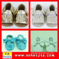 Shenzhen fashion hot sales product sweet color bow and tassels sandals cow leather alibaba china shoe factory